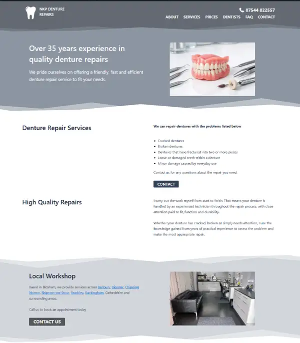 Website designed for NKP Denture Repairs
